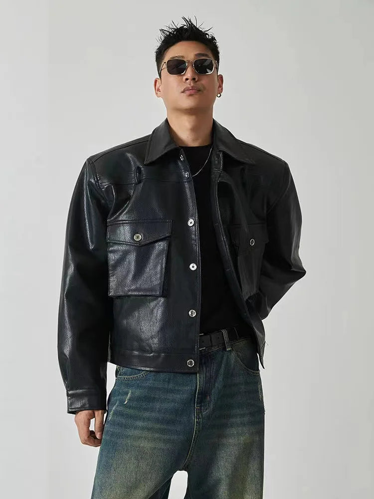 HEARUJOY  -  Shoulder Pad Design Jacket For Men Spring Autumn Fashion Slim Fit Biker Leather Coats Motorcycle PU Leather Jackets Streetwear