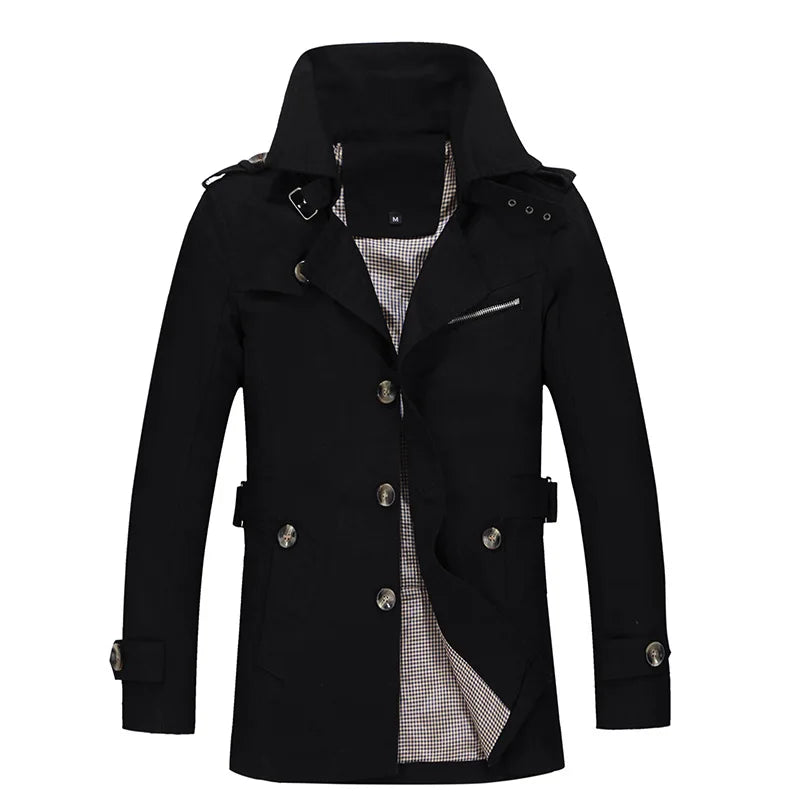 HEARUJOY  -  Vintage Men Jacket Coat 2025 New Spring Long Sleeve Lapel Outerwear Fashion Medium Long Style Trench Clothes Overcoat Streetwear