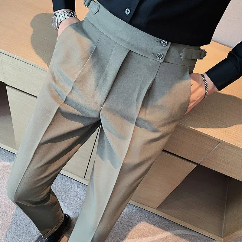 HEARUJOY  -  Men's Luxury Draped Baggy Suit Pants Casual Button-down Solid Color Straight Premium Elegant Dress Pants