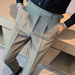 HEARUJOY  -  Men's Luxury Draped Baggy Suit Pants Casual Button-down Solid Color Straight Premium Elegant Dress Pants
