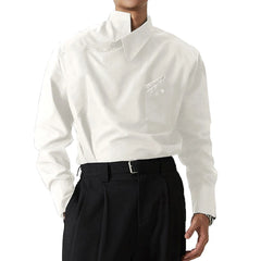 HEARUJOY  -  Casual Outing Casual Wear White Stand Collar Shirt Stand Collar Casual Wear Lapel Neckline Brand New Condition
