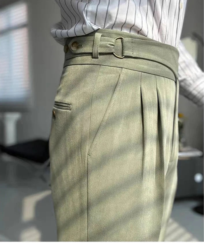 HEARUJOY  -  British Style Naples Pant For Men Vintage Gurkha High Waist Straight Suit Trousers Spring Autumn Fashion Business Casual Pants