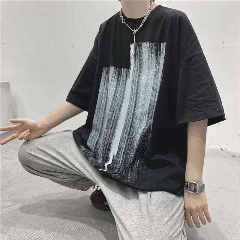 HEARUJOY  -  Man Tee Shirts Print Cotton Oversized White T Shirt for Men Aesthetic Clothing Luxury High Quality Short Quarter Sleeve Y2k Top