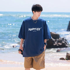 HEARUJOY  -  T Shirt Oversized Cotton For Men White Men's Letter Print 5XL T-shirts Men Casual Wear Summer Tee Shirts Big Size Clothing