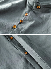 HEARUJOY  -  Vintage High Quality Linen Shirt For Men Long Sleeve Stand Neck Slim Fit Top Chinese Style Retro Blouse Streetwear Plus Size 7XL