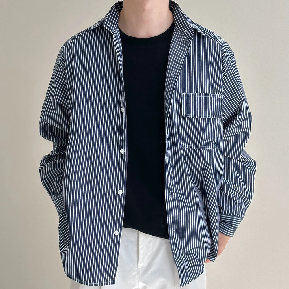 HEARUJOY  -  Casual Vacation Look Striped Long Sleeve Spring Autumn Top Comfortable Fit Daily Wear Shirt Holiday Casual Wear