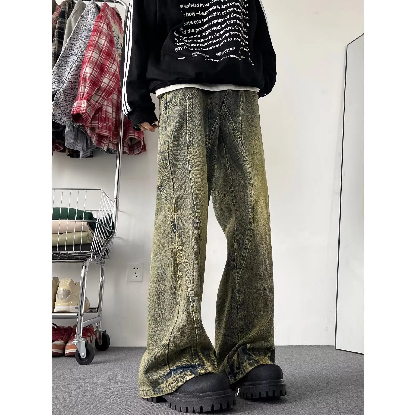 Hearujoy Autumn New Jeans Men 2024 Wide Leg Jeans Male Vintage Loose Denim Pants Harajuku Yellow mud Mopping Trousers Streetwear Clothes