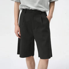 Hearujoy Summer Trendy Male Shorts Solid Color Loose Minimalist Draping Straight Business Casual Knee Length Pants 9C6173