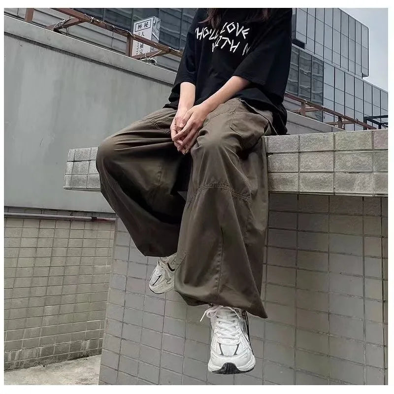 Hearujoy Vintage Baggy Cargo Pants Men Cotton Wide Leg Trousers Male Oversize Retro Loose Casual Japanese Streetwear Hip Hop