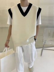 HEARUJOY  -  White Striped Knitted Sweaters For Men Vest V Neck Man Clothes Sleeveless Waistcoat Thick Winter Old Cotton Wholesale Sale S