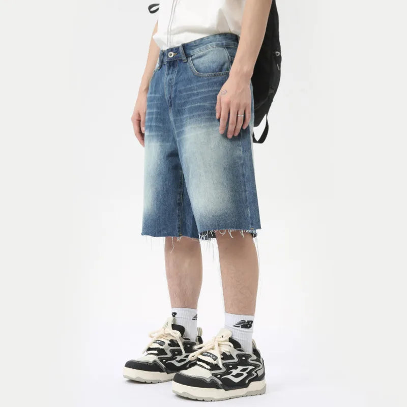 Hearujoy American Style Men's Denim Shorts Casual Worn-out Straight Male Trousers Wide Leg Loose Bottom Trend Summer 9C6318