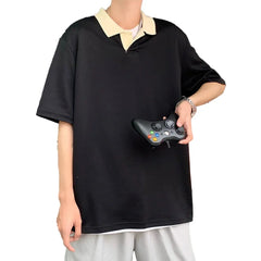 HEARUJOY  -  Loose Fit Tee Men T-Shirt 80 Polyester 20 Spandex Multiple Sizes New Condition Regual Length Summer Wear Lapel Neckline