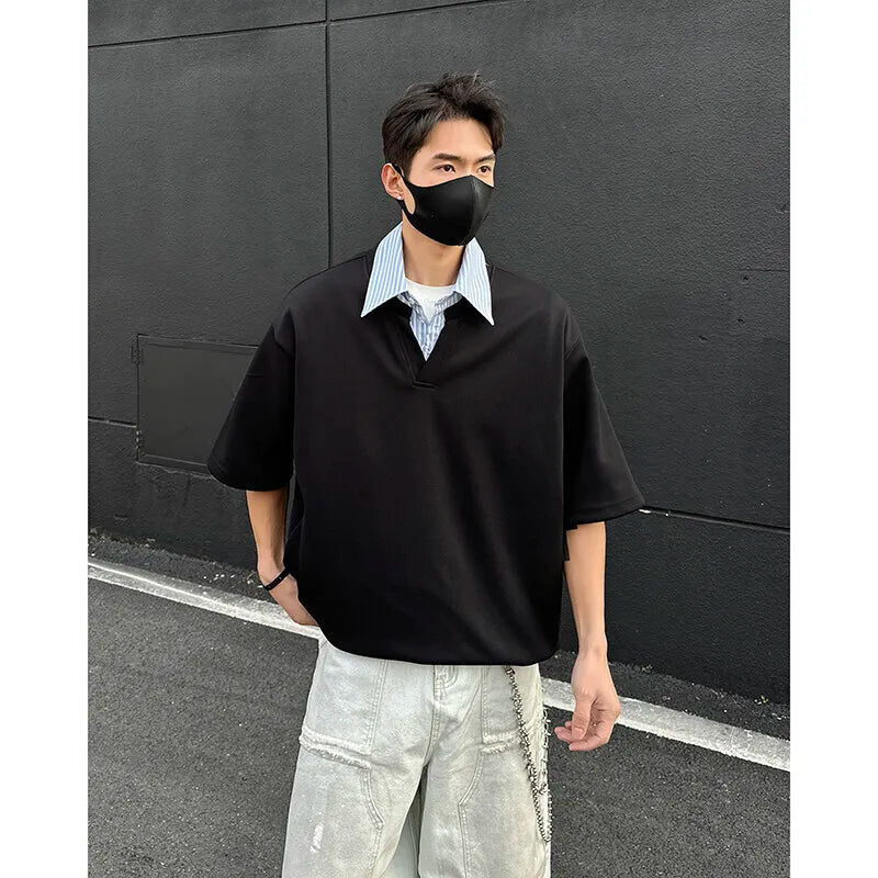 HEARUJOY  -  Summer Short Sleeved T-shirt Men Oversized Casual Lapel T Shirt Men Streetwear Korean Loose Pullover T Shirt Mens Clothing
