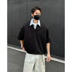 HEARUJOY  -  Summer Short Sleeved T-shirt Men Oversized Casual Lapel T Shirt Men Streetwear Korean Loose Pullover T Shirt Mens Clothing