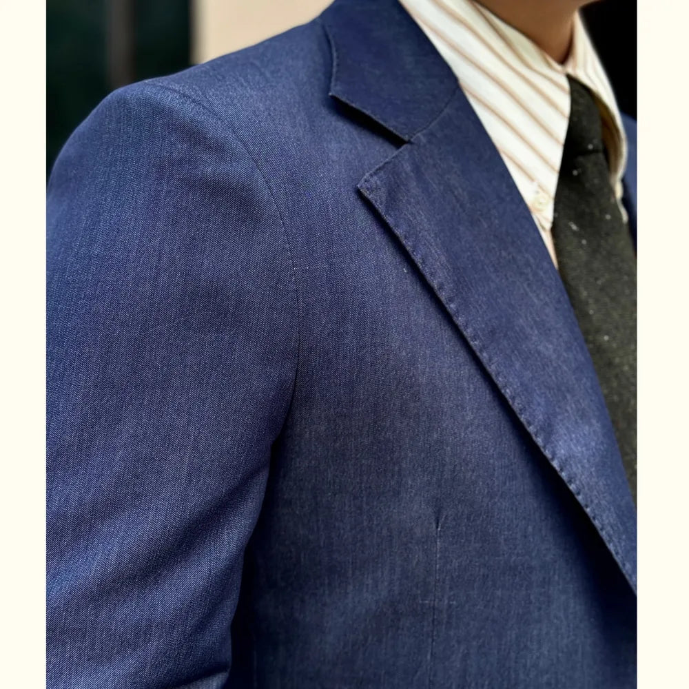 HEARUJOY  -  British Men Blazer Hombre Fashion Denim Blue Blazer Homme Suit Jacket Chaqueta Hombre Formal Trendy Men Blazer Masculino Jacket
