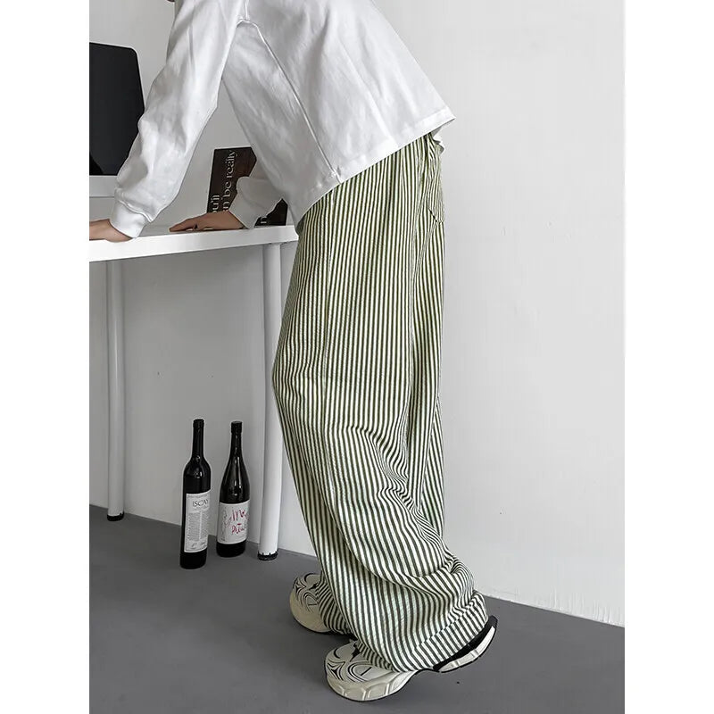 HEARUJOY  -  Summer Casual Pants Men Oversized Black Striped Pants Men Streetwear Korean Loose Wide Leg Pants Mens Trousers Plus Size 5XL