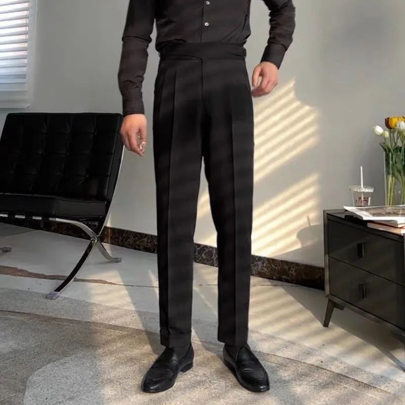 HEARUJOY  -  British Style Naples Pant For Men Vintage Gurkha High Waist Straight Suit Trousers Spring Autumn Fashion Business Casual Pants