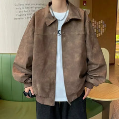 HEARUJOY  -  Men New Jackets Coats Zipper Coat Turn Down Collar Jacket Full Sleeve Casual Loose Thick Splice Regular Autumn Winter New
