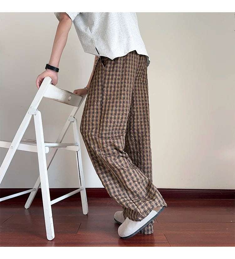 HEARUJOY  -  American Men Thin Pants for Men 2025  Summer plaid  Sweatpants Straight Loose Sports Casual Trousers