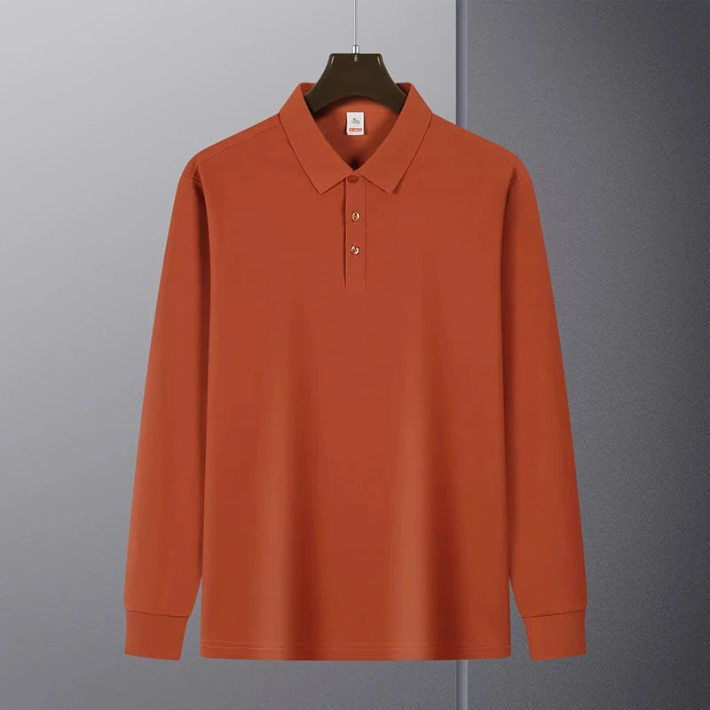 HEARUJOY  -  New American Retro Men Polo Shirt Light Luxury Solid Color Slim-fit Commuting Long Sleeve T-shirt Leisure Business Pullover Tops