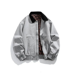 HEARUJOY  -  Men's Jacket Men's Workwear Collared Outerwear Vintage Pure Cotton Leopard Print Detroit Jacket Mens Leather Bomber Jacket Denim
