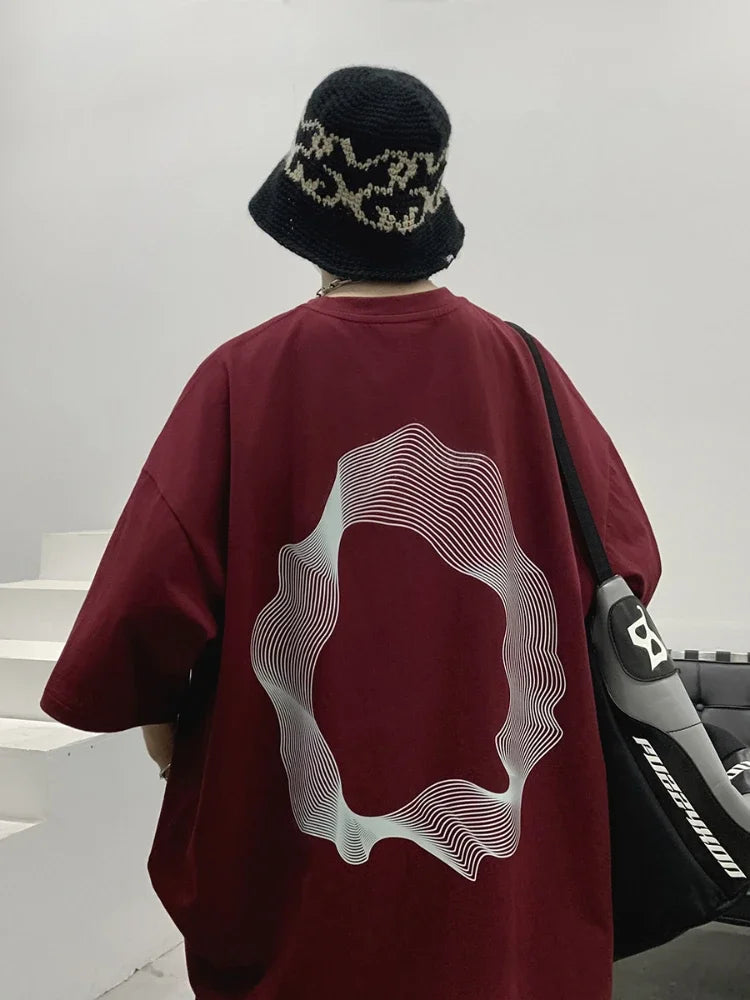 Hearujoy Korean Fashion Oversized T Shirt Summer Burgundy Retro Graphic T Shirts Short-sleeved Cotton Loose Streetwear Y2K Tops for Women