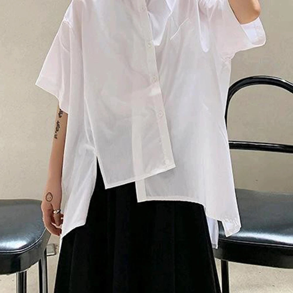HEARUJOY  -  Mens Shirt Irregular Five-Point Sleeves Dark Casual Shirt Streetwear Fashion Y2k Splicing Short-Sleeved Top Men'S Clothing