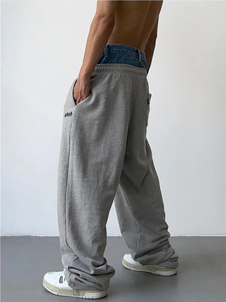 Hearujoy Hip Hop Grey Sweatpants Sports Pants Button Jean Elastic Waist Pants Loose Trousers Y2K Casual Sportwear Pants Joggers