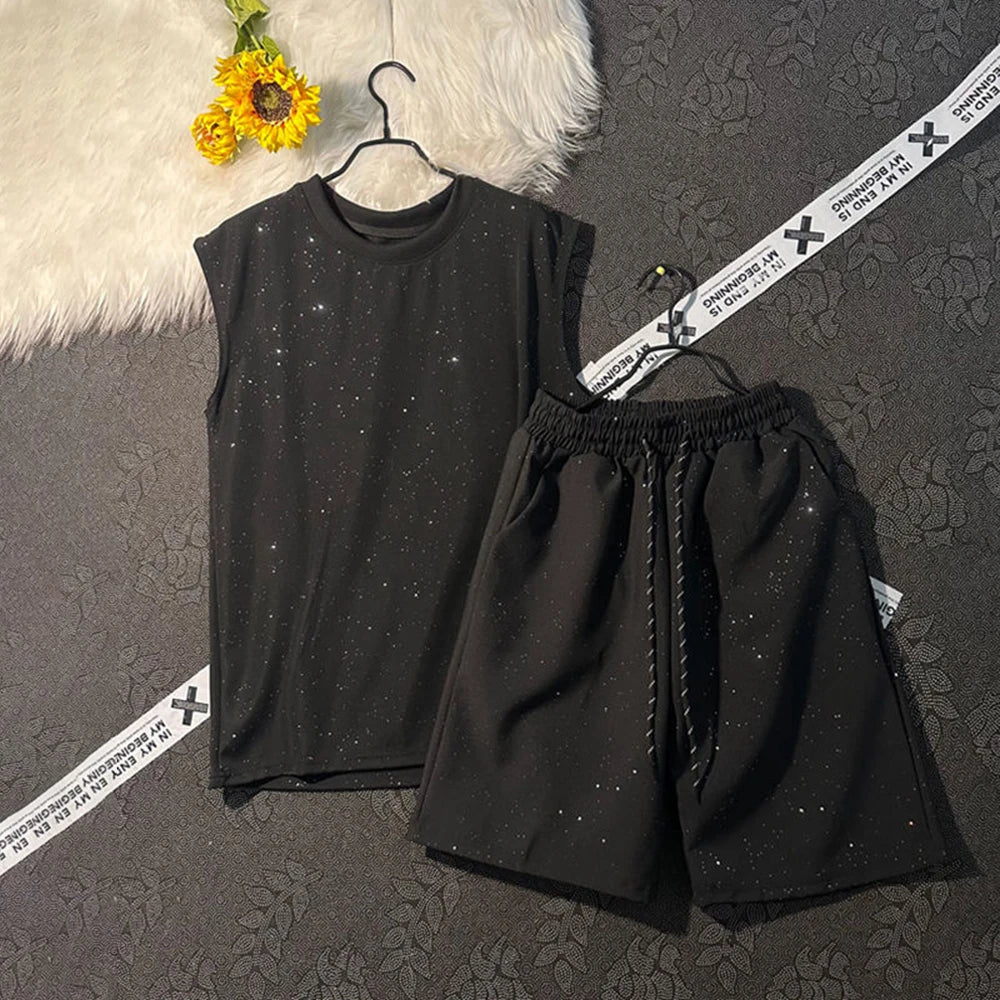 HEARUJOY  -  Mens Night Sky Casual Thin Vest Shorts Sets Spring/Summer Streetwear Fashion Youth Campus Two-Piece Sets Men'S Clothing 2025 New