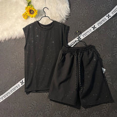 HEARUJOY  -  Mens Night Sky Casual Thin Vest Shorts Sets Spring/Summer Streetwear Fashion Youth Campus Two-Piece Sets Men'S Clothing 2025 New