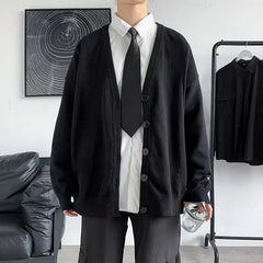 HEARUJOY  -  Autumn Winter Men Casual V-Neck Cardigan Sweaters Solid Color Long Sleeve Outerwear Single-breasted Male Loose Knitted Coats