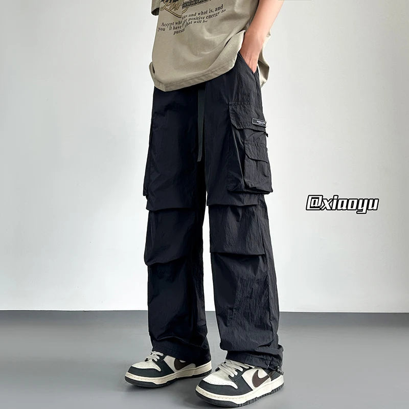 HEARUJOY  -  Streetwear Spring Summer Casual Men Trousers Solid Color Harajuku Lightweight Cargo Pants Fashion Straight Men's Pants