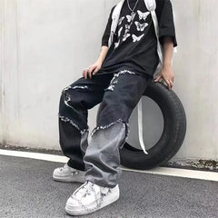 HEARUJOY  -  Mens Jeans Pants With Hole Casual Vintage Straight Leg Korean Fashion Streetwear Harajuku Trousers