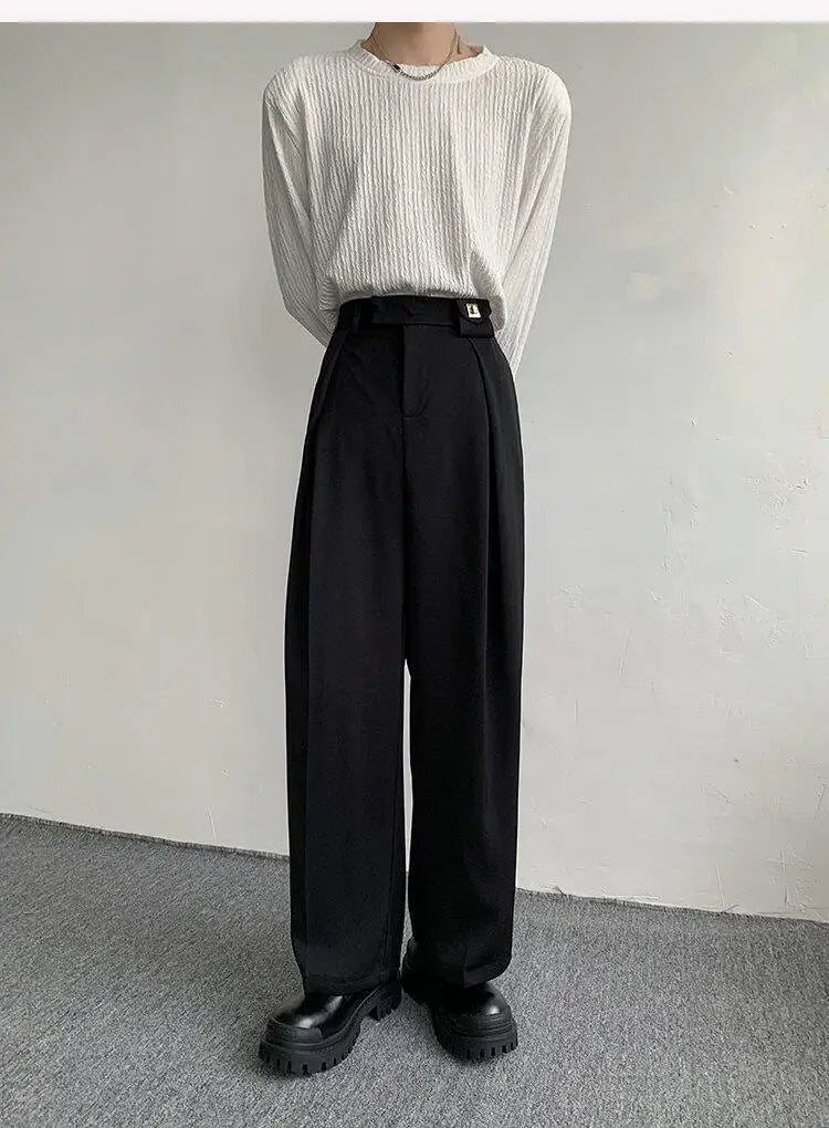 HEARUJOY  -  Korean Black Suit Pants Men Oversized Fashion Social Mens Dress Pants Loose Straight Wide Leg Pants Mens Office Formal Trousers