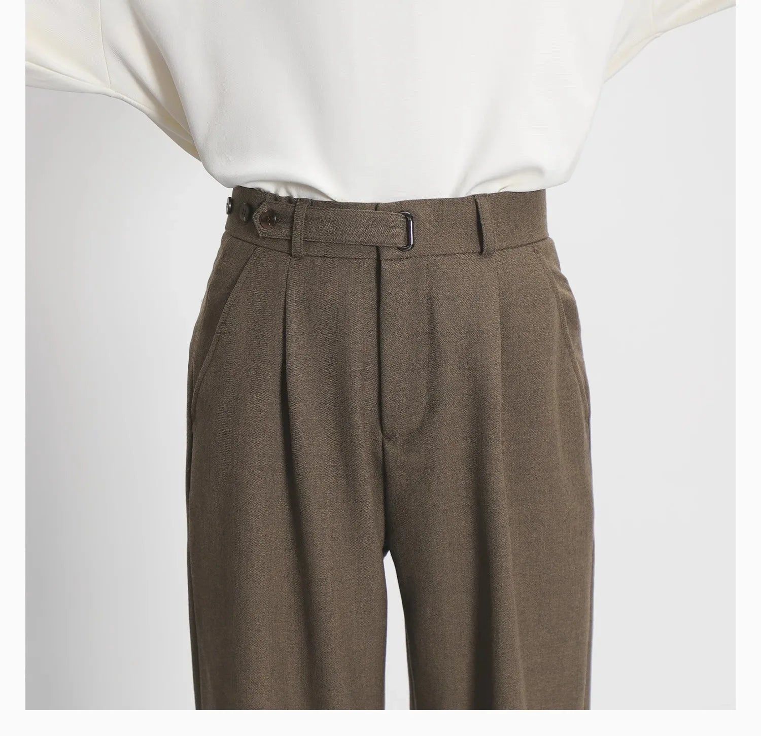 HEARUJOY  -  Light luxury Solid Suit Pants Men Loose straight Trousers Fashion Business Society Korean Casual Pants Adjustable Waist Belt