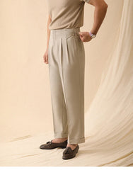 HEARUJOY  -  Men's Summer Straight Pants Paris Button Non Ironing Loose Fitting Business Naples Casual Pants High Waisted Office Trousers Men