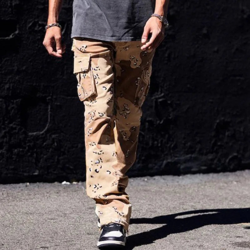 HEARUJOY  -  Fashion Butterfly Print Pants For Men Multiple Pockets Cargo Pant Spring Autumn High Street Trendy Straight Loose Casual Trouser