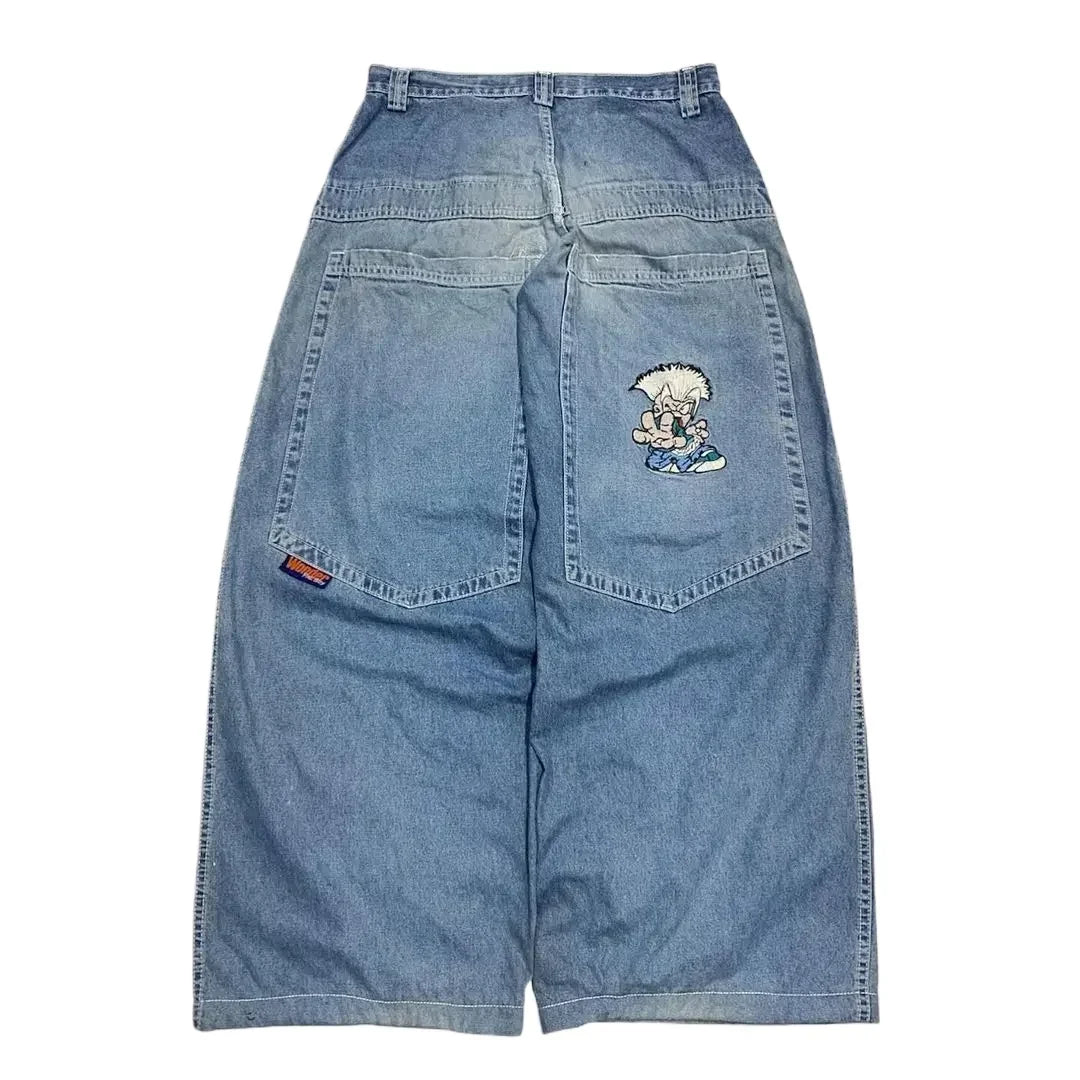 Hearujoy Y2K Fashion Red Print Grey Washed Baggy Jeans Men Women American Streets Harajuku Gothic Skateboard Pants Vintage Street Clothes