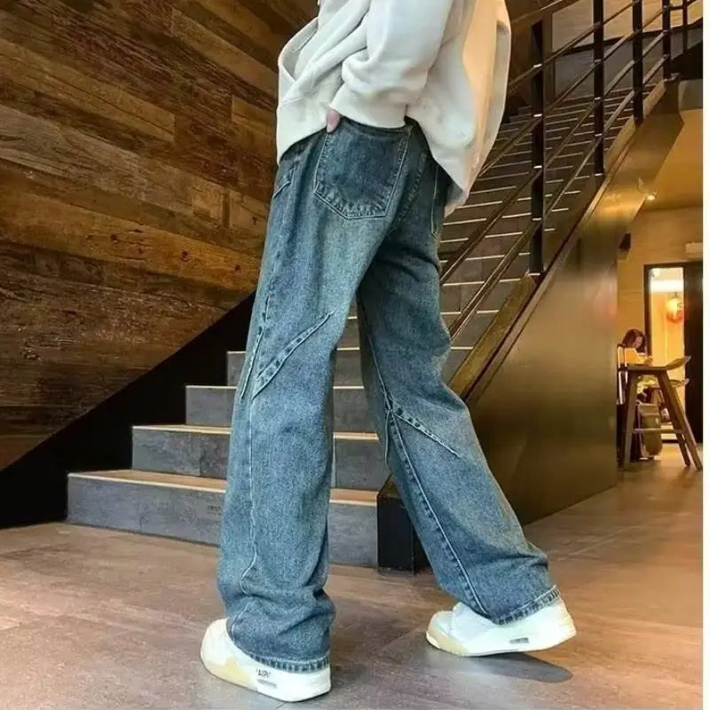 Hearujoy High Street Pants American Retro Vibe Loose Wide Leg Rascal Handsome Men's Jeans New Explosive Style