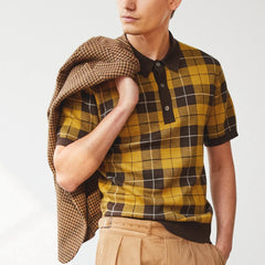 HEARUJOY  -  British Style Luxury Plaid Jacquard Knitted Polo Shirt For Men High Quality Short Sleeve Tops Spring Summer Fashion Kint Tshirts