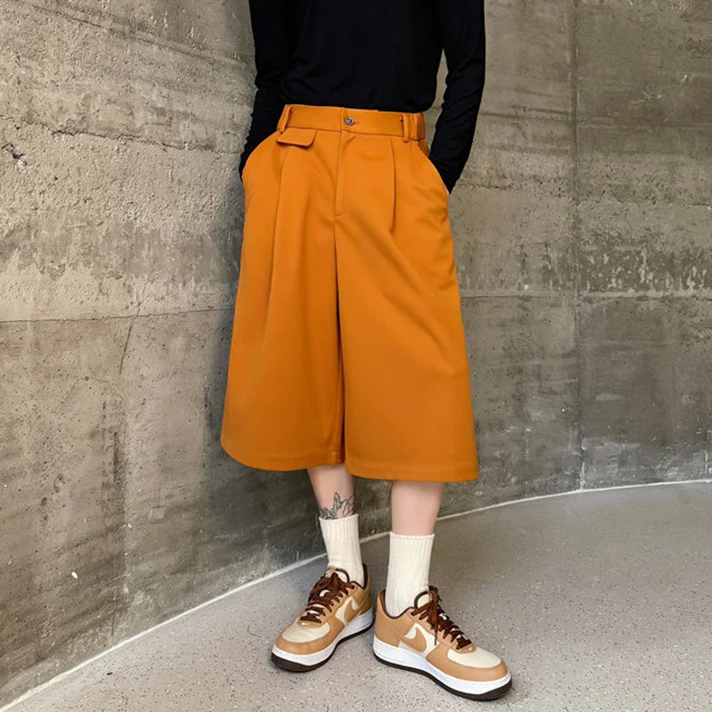 Hearujoy Winter Fashion Men's Woolen Shorts Casual Wide Leg Straight Leg Short Pants Niche Design Male Clothing 9C3613