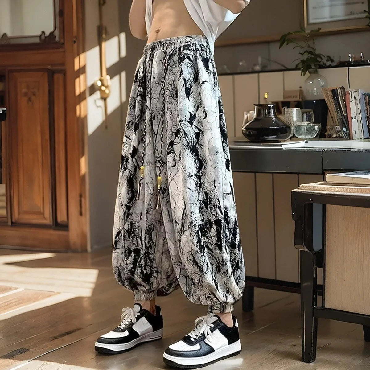 HEARUJOY  -  Summer Cool Loose Ice Silk Tie Dye Casual Wide-leg Pants Man Classic Low Price Stylish Korean Style Big Size Trousers for Men