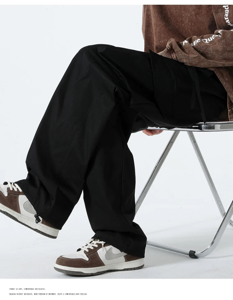 HEARUJOY  -  Men Elastic Waist Solid Color Cargo Pants Multi Pocket Loose Baggy Pants for Women Streetwear Harem Casual Pants하렘 바지