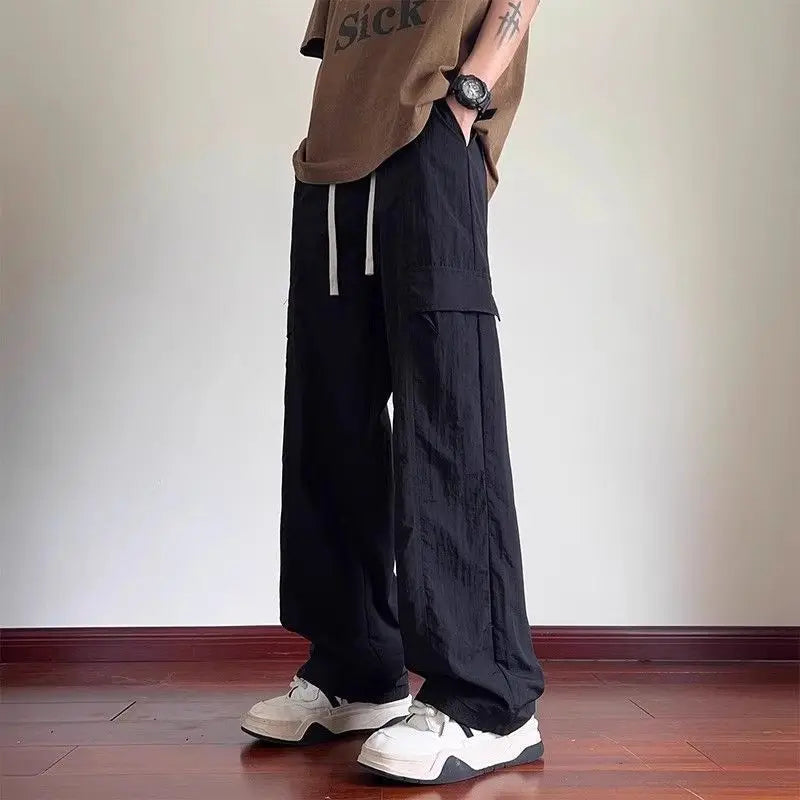 HEARUJOY  -  Ice Silk Workwear New Summer Casual Straight Loose Trendy Pocket Zipper Men's Casual Long Pants