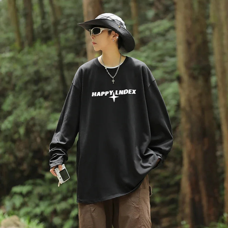 HEARUJOY  -  Y2k T Shirt for Men Autumn Oversized Long-Sleeved Tees Men Clothing Letter Printed Gym Anime Shirt Tops Man Graphic T Shirts