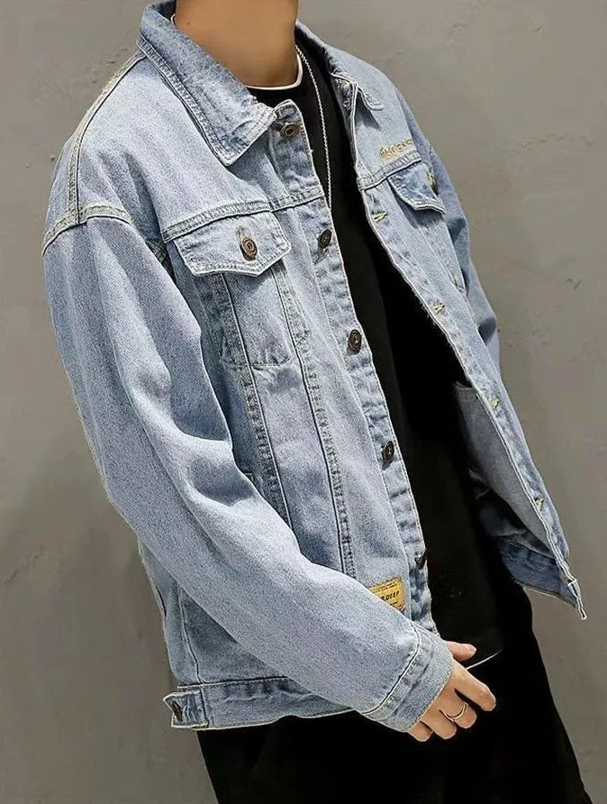 HEARUJOY  -  Black Padding with Embroidery Jeans Coat for Men Warm Wool Sheep Denim Jackets Man Padded Blue Washed Worn One Piece G Casual
