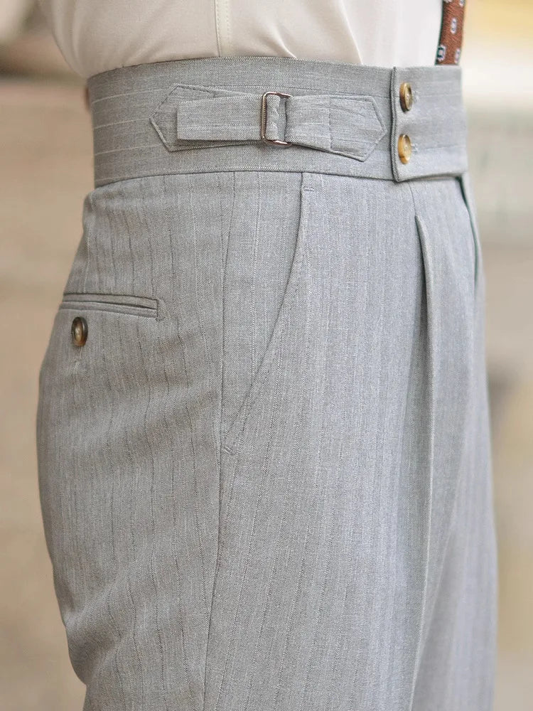 HEARUJOY  -  Stylish Mens Slim Fit Suit Pants 2025 Fall Fashion Solid Color Pleated Straight Trousers For Men Outdoor Casual High Waist Pants