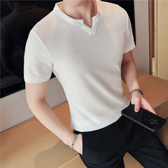 HEARUJOY  -  Men's Waffle Knit T-Shirt Short Sleeve - Premium Breathable Ice Silk Slim Fit Tee, Lightweight Casual Top, Coffee