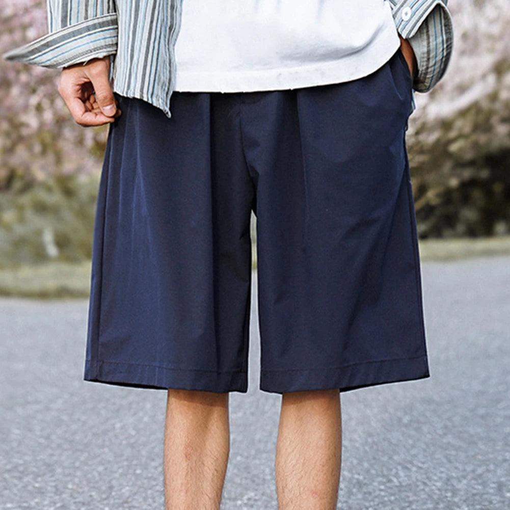 HEARUJOY  -  Casual Outings Blue Casual Loose Shorts Lightweight Casual Pants Daily Wear Shorts Medium Waist Design Polyester Fabric