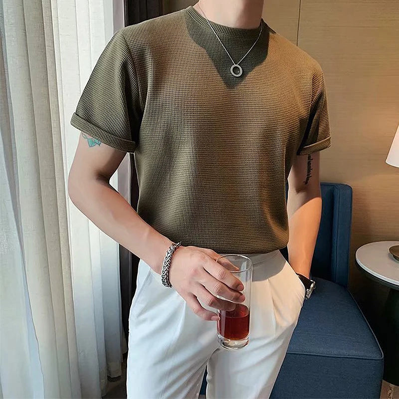 Hearujoy Summer Clothing Men's Refinement Crew Neck Bottoming Shirt Solid Color Thin Cozy Leisure Loose Daily Short Sleeve T-Shirt